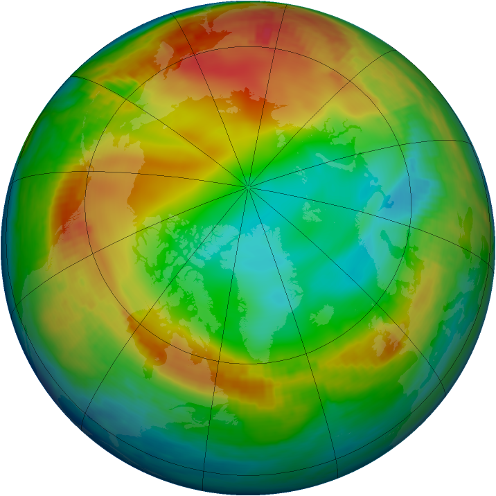 Arctic ozone map for 05 January 1998